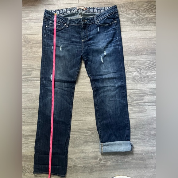 Paige Maternity Adjustable Waist Straight Leg Dark Distressed Denim Blue Jean 31 - Picture 6 of 11